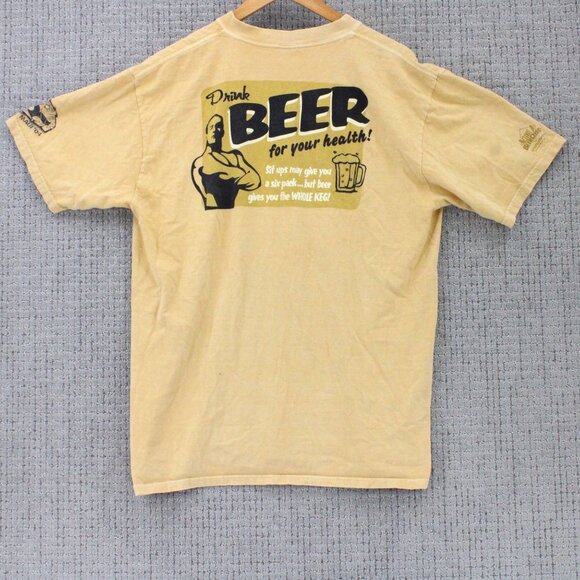 Vintage Crazy Shirt Mens Large Yellow Drink Beer For Your Health Graphic Art Y2k - Picture 1 of 9